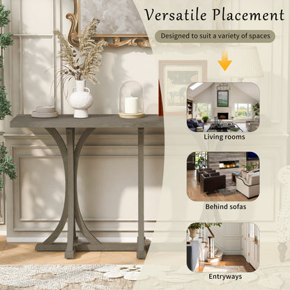 U-Style 59.8'' Wooden Console Table with Oak Veneer Top,Farmhouse Entryway Table with Rubber Wood Slender Curved Legs,Perfect for Living Room,Entryway,Hallway, Dining Spaces.