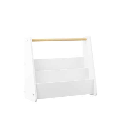 Kids Bookshelf with Wooden Handle, 2-Tier Front-Facing Toddler Bookcase, Portable Children's Book Storage Organizer, or Classroom, White