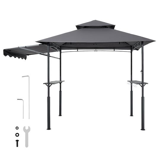 8'x5' BBQ Grill Gazebo Canopy Shelter Tent with Shelf & Awning Double-Tiered Top