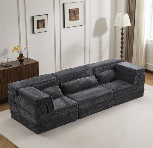 Compression Mahjong Sofa, Convertible Floor Sofa Bed, DIY Boneless Modular Sectional Sofa, No Assembly Required, Circle fleece fabric – Gray