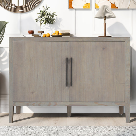 U_STYLE 47.25-Inch Farmhouse Sideboard with Pine Veneer and 2 Doors, Retro Buffet with Adjustable Feet – Gray
