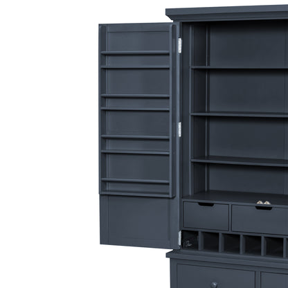 [Assembly&Show Video Available] TOPMAX Freestanding Large Kitchen Pantry Wooden Kitchen Storage Cabinet Cupboard with 8 Door Shelves – Gray