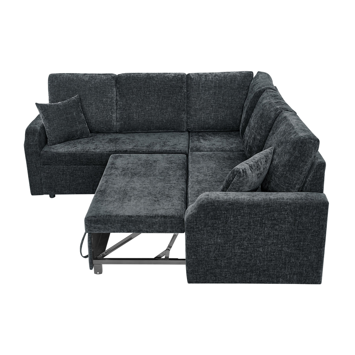 81.2'' Modular Sectional Sofa with Pull Out Bed, 5-Seater L Shaped Sectional Sleeper Couch with Hidden Storage, Chenille Convertible Couches for Living Room, Apartment (Black)
