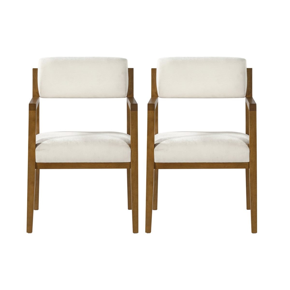 Rubber Wood Dining Chairs, Upholstered Fabric Armchairs(Set of 2),Natural wood + Beige fabric