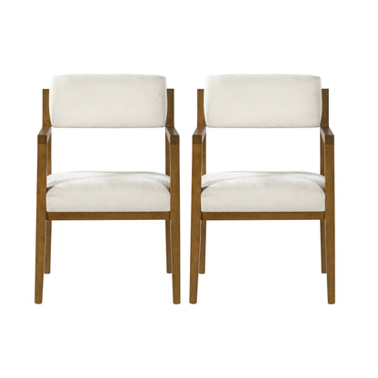 Rubber Wood Dining Chairs, Upholstered Fabric Armchairs(Set of 2),Natural wood + Beige fabric
