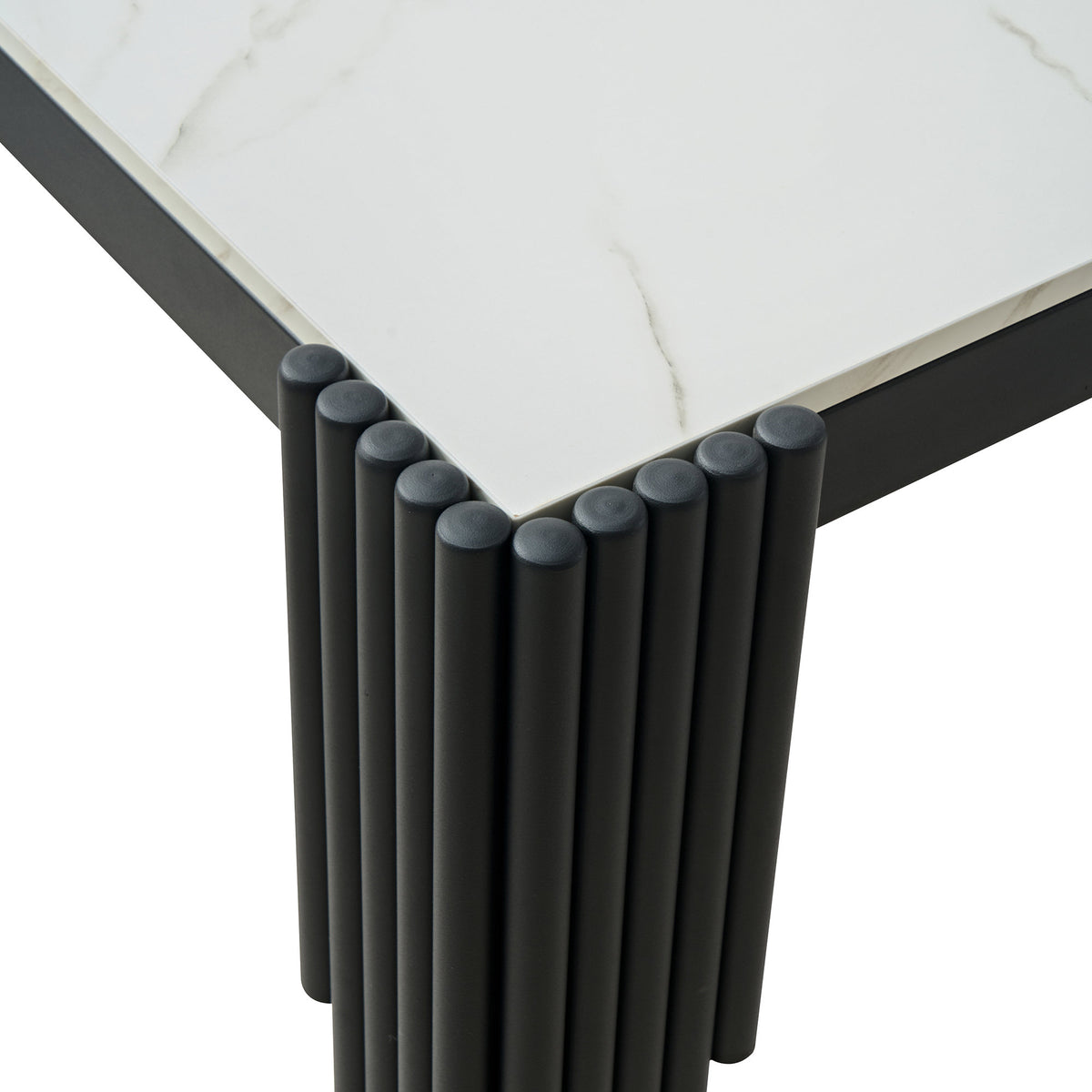 Modern 49" Rectangular Dining Table, White Marble-Look MDF Top with Black Metal Legs, Space-Saving Kitchen Desk for Small Apartments, Easy Assembly