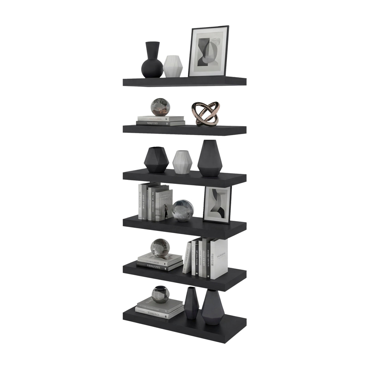 Phoenix 6-Piece Floating Wall Shelves Set, Wood Wall Mounted Display Shelves for Home Decor and Storage,Wenge