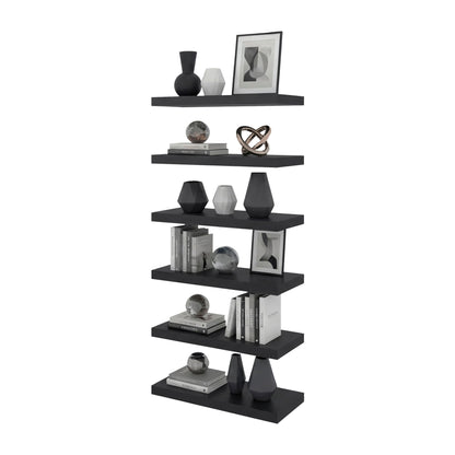 Phoenix 6-Piece Floating Wall Shelves Set, Wood Wall Mounted Display Shelves for Home Decor and Storage,Wenge