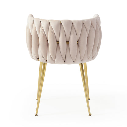 Modern Velvet Dining Chairs Set of 2, Upholstered Woven Dining Chair with Golden Metal Legs, Upholstered Dining Chairs for Dining Room, Kitchen, Vanity, Living Room