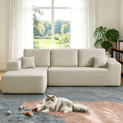 105''Cloud Sectional Couch with L-Shaped Chaise,Modern Modular Sofa with Deep Seat, with side pockets ,Upholstered Couches for Living Room Bedroom,No Assembly Required,(Plush  Fabric),Beige