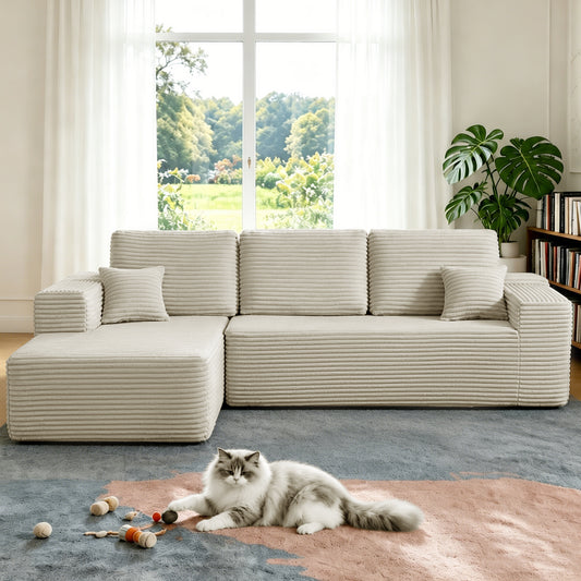 105''Cloud Sectional Couch with L-Shaped Chaise,Modern Modular Sofa with Deep Seat, with side pockets ,Upholstered Couches for Living Room Bedroom,No Assembly Required,(Plush  Fabric),Beige