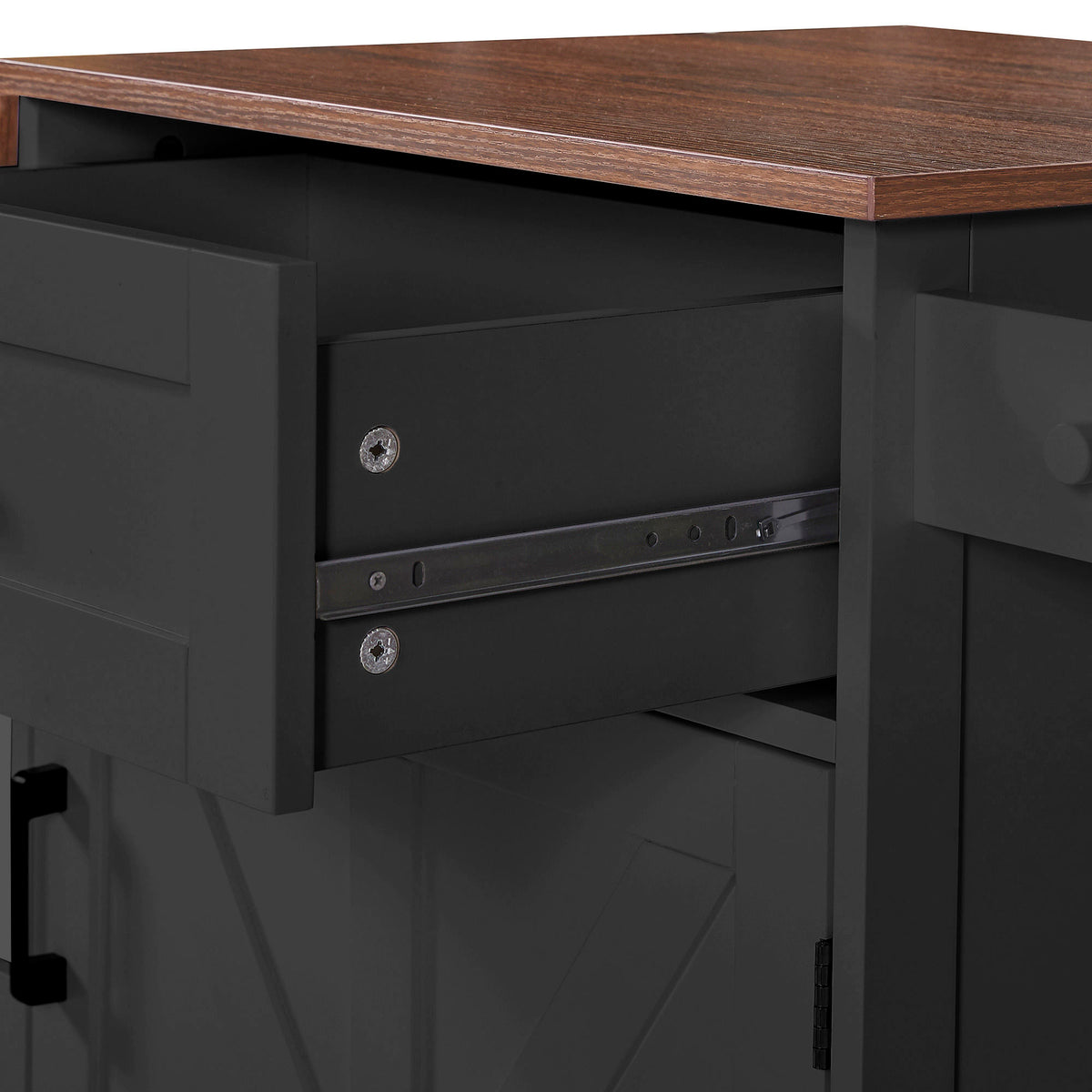 K&K 39.3" Farmhouse Kitchen Island with Drop Leaf, Kitchen Storage Island with Open Side Rack, One Drawer, Towel Rack – Black