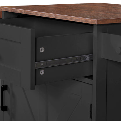 K&K 39.3" Farmhouse Kitchen Island with Drop Leaf, Kitchen Storage Island with Open Side Rack, One Drawer, Towel Rack – Black
