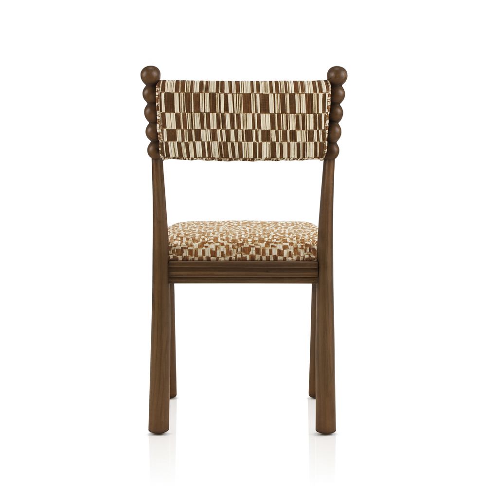 Postmodern Ball-Turned Solid Wood Dining Chair, Mid-Century Accent Side Chair with Patterned Upholstered Seat for  Dining Room, Living Room, Kitchen & Bedroom, Set of 2