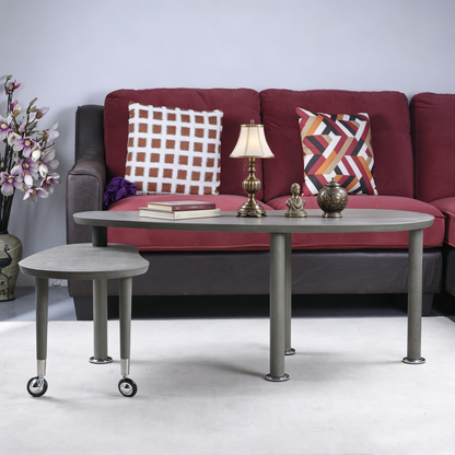 Contemporary rotatable cocktail table with solid rubber wood legs, 360 degree rotating coffee table with wood grain veneer tabletop grey brown / walnut / black finish for living room, bedroom