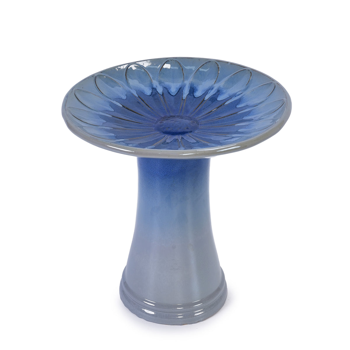 Ceramic Birdbath for Patio, Garden - Blue Ombre