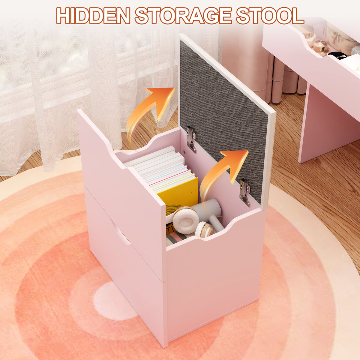 Dressing Table and Stool, 3-in-1 Multifunctional Dressing Table Set, Featuring Three-color Lighting Modes, HD Mirror, Two Sliding Drawers