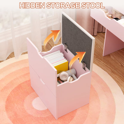 Dressing Table and Stool, 3-in-1 Multifunctional Dressing Table Set, Featuring Three-color Lighting Modes, HD Mirror, Two Sliding Drawers