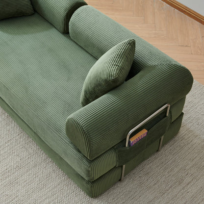78.8' Compression Sofa,Convertible Floor Sofa Bed-with Pillow Back Support Armrest,Comfy Futon Couch Sleeper Bed,Loveseats Boneless Modular Sectional Sofa,Corduroy fabric,for Living Room,Bedroom,Green