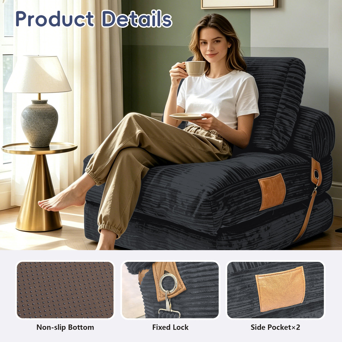 Lazy Sofa Bean Bag Chair,Folding Sofa Bed,Comfy Portable Convertible Fold Out Lounge Chairs for Living Room Bedroom.