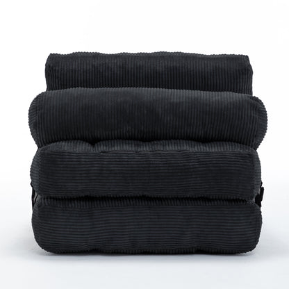 Folding Sofa Bed, Convertible Sleeper Chair with Pillow Foldable Mattress with Back Support, Portable Fold Out Chair Bed Comfy Floor Sofa Lounge for Living Room Bedroom, Black , Single