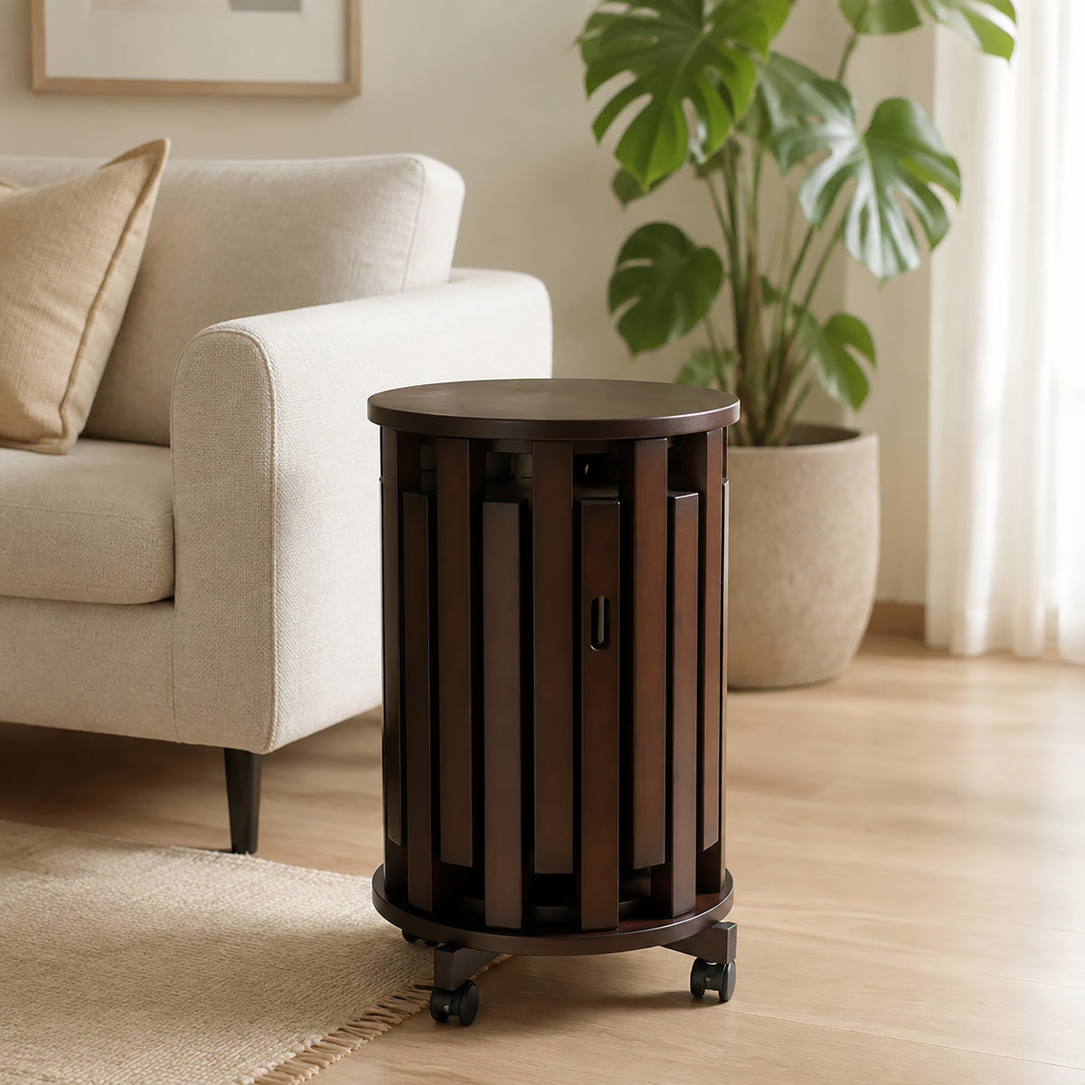 Stackable Stools Set of 6, Bamboo Nesting Stools with Rolling Storage Base - Space Saving Extra Seating for Dining Room, Living Room, Small Apartments & Parties