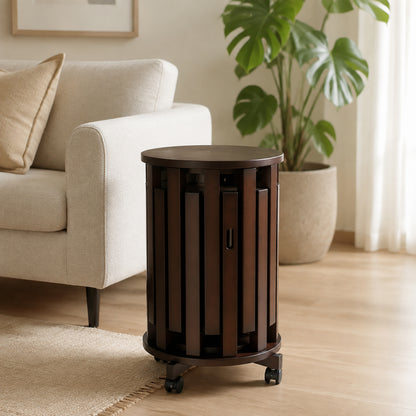 Stackable Stools Set of 6, Bamboo Nesting Stools with Rolling Storage Base - Space Saving Extra Seating for Dining Room, Living Room, Small Apartments & Parties