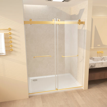 Frameless Sliding Glass Shower Doors 56-60" Width x 76"Height with 3/8"(10mm) Clear Tempered Glass, Brushed Gold