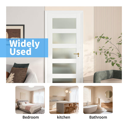 24" X 80"5-Lite Preassembled Frosted Glass French Door, for Closet Pantry Bedroom Livingroom Study Office, kitchen Barn Doors-Shaker w/o Hardware,Whit