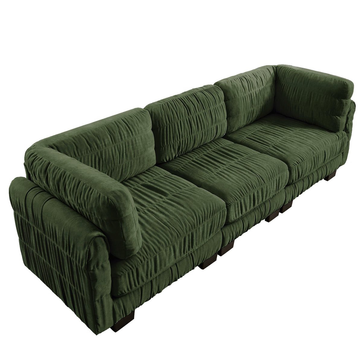 3 Seat Ruched Detailing Chenille Modular Sectional Sofa,High-Density Foam,L Shape Thickened  Back Cushions,Easy Assembly,For Living Room,Bedroom,Green