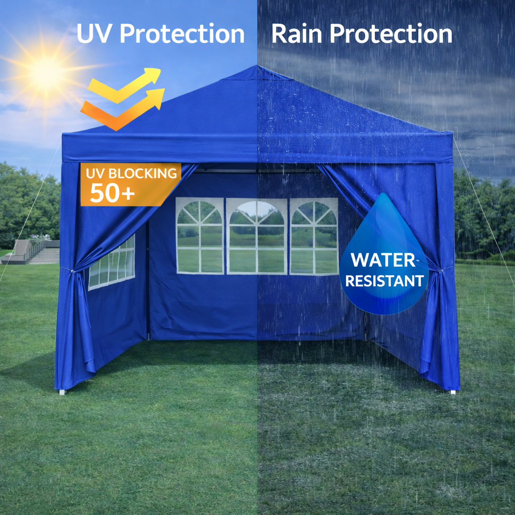 Outdoor 10x 10Ft Pop Up Gazebo Canopy Tent Removable Sidewall with Zipper, 2pcs Sidewall with Windows, with 4pcs Weight sand bag – Blue