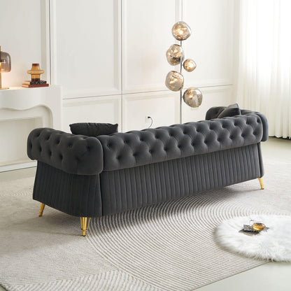 Chesterfield Modern Tufted Velvet Living Room Sofa, 84.25''W Couch,Dark Grey