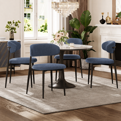 Dining Chairs Set of 2, Metal Kitchen Chairs with Modern Linen Fabric Upholstered for Dining Room, NAVY Seat