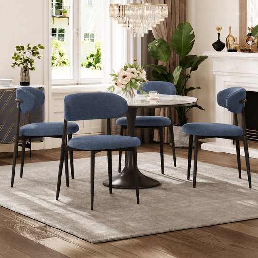 Dining Chairs Set of 2, Metal Kitchen Chairs with Modern Linen Fabric Upholstered for Dining Room, NAVY Seat