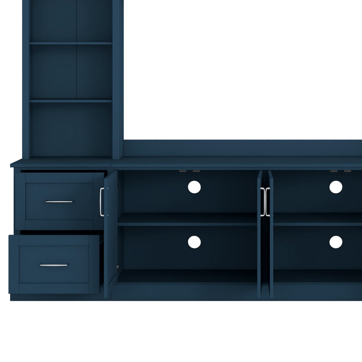 Modern Arched Entertainment Center Wall Unit with Drawers, Farmhouse TV Stand with Cable Holes for TVs Up to 65", Multifunctional All-in-One TV Console with Adjustable Shelves for Living Room, Blue