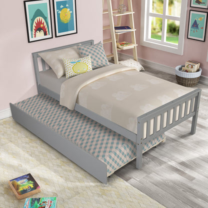 Twin Bed with Trundle, Platform Bed Frame with Headboard and Footboard, for Bedroom Small Living Space,No Box Spring Needed,Grey(New SKU:W504P148530)
