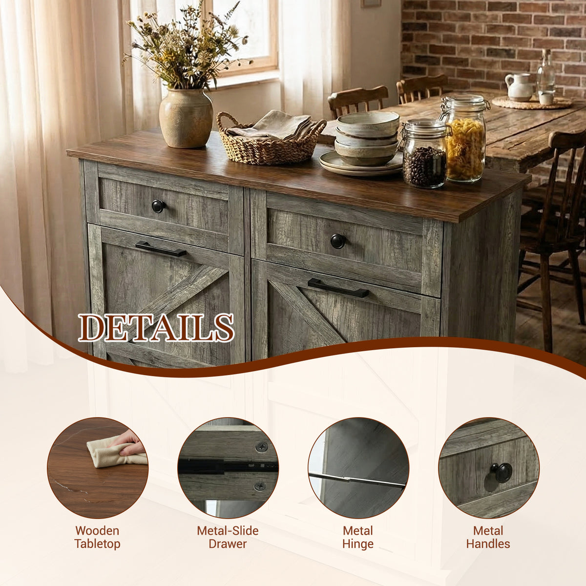 Tilt Out Trash Can Cabinet for Kitchen, Double 10-Gallon Hidden Trash Cabinet with Drawer, Farmhouse Wooden Garbage Cabinet, Dog Proof Trash Can Storage for Kitchen Laundry Living Room Office