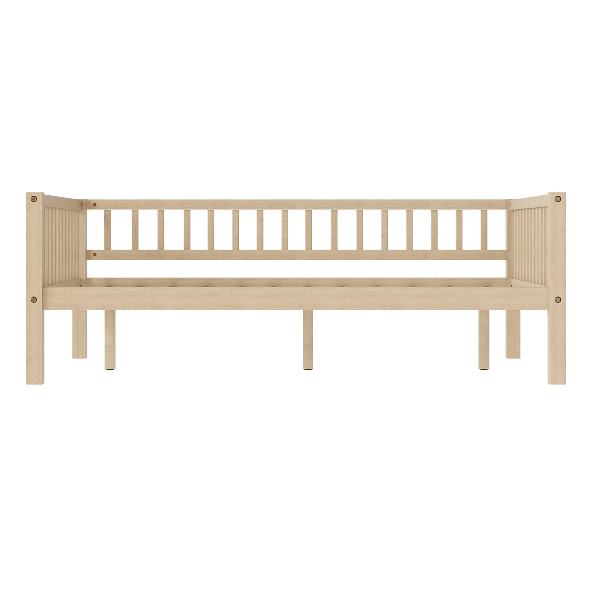 Full Size Daybed, 3-Sided Vertical Slat Guardrail Bed Frame, Breathable Wooden Slat Support Leisure Bed for Home Bedroom,Natural
