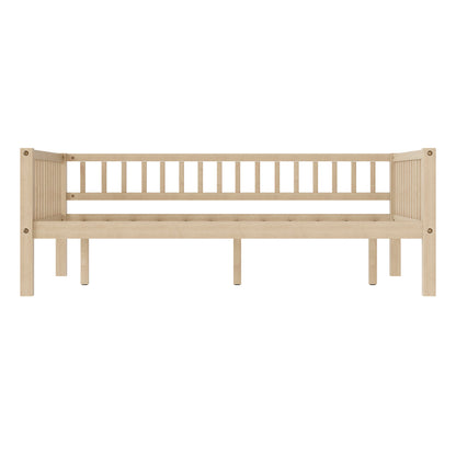 Full Size Daybed, 3-Sided Vertical Slat Guardrail Bed Frame, Breathable Wooden Slat Support Leisure Bed for Home Bedroom,Natural