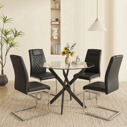 Round Dining Table, 35.5" Glass Dining Table with Black Legs, Modern Kitchen Table for Home Kitchen, Dining Room