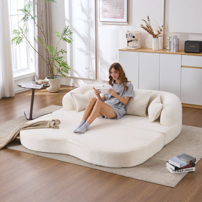 (Old Sku : W2231P392100) 2-in-1 Foldable Sofa Bed,70 Inch Folding Boneless Couch Convertible Compressed Sleeper Sofabed, 4 Pillows for Living Room Apartment, Milk White