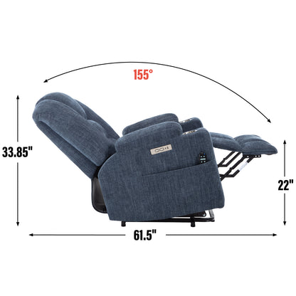 Power Lift Recliner Chair with Massage and Heat for Elderly, Overstuffed Wide Recliners, Heavy Duty Motion Mechanism with USB and Type C Ports, 2 Steel Cup Holders, Blue