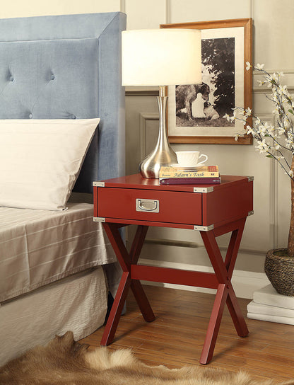 Babs Red Finish Accent Table with Modern Square Design and Functional Drawer in Red Synthetic Wood, 16 x 18 x 24 inches