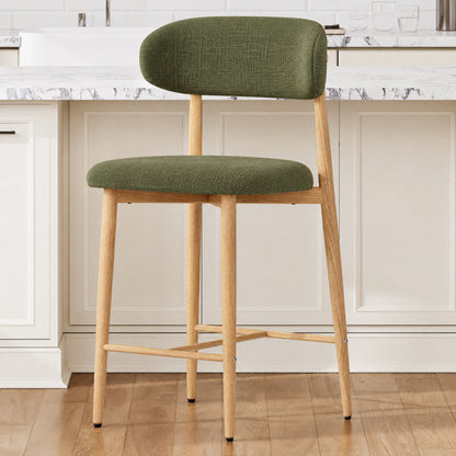Counter Height Bar Stools Set of 2, Upholstered Counter Stools Modern Barstools with Metal Legs for Kitchen Island Dining Room, Green