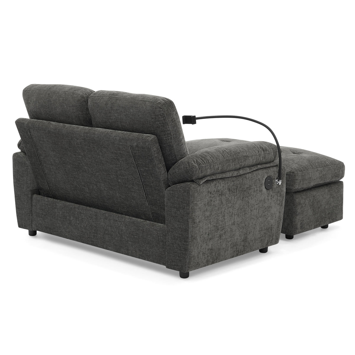 Leisure sofa chair,Double sofa recliner, with manually adjustable backrest, soft padded armrests, side USB charging port and phone stand, comes with a matching storage ottoman-Gray