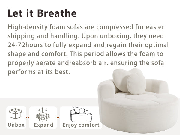 Round Sofa Bed with Memory Foam Sectional Couches for Living Room, Cloud Couch with two pillows, Beige