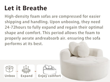 Round Sofa Bed with Memory Foam Sectional Couches for Living Room, Cloud Couch with two pillows, Beige