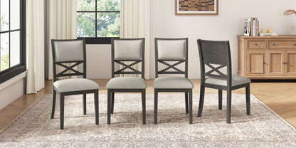 Upholstered Dining Chairs Set of 4, Farmhouse Style Chairs, 3.27" Thick Padded Foam Seat & Ergonomic High Cross Back, Sturdy Rubberwood Legs for Dining Room, Dark Gray + Beige Cushion