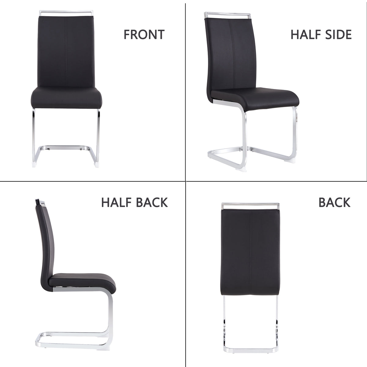 Modern Dining Chairs,PU Faux Leather High Back Upholstered Side Chair with C-shaped Tube Chrome Metal Legs for Dining Room Kitchen Vanity Patio Club Guest Office Chair (Set of 4)(Black+PU Leather)1162