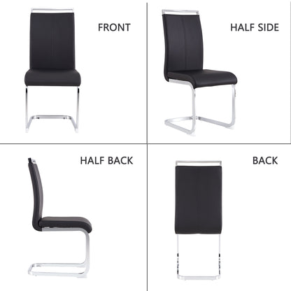 Modern Dining Chairs,PU Faux Leather High Back Upholstered Side Chair with C-shaped Tube Chrome Metal Legs for Dining Room Kitchen Vanity Patio Club Guest Office Chair (Set of 4)(Black+PU Leather)1162